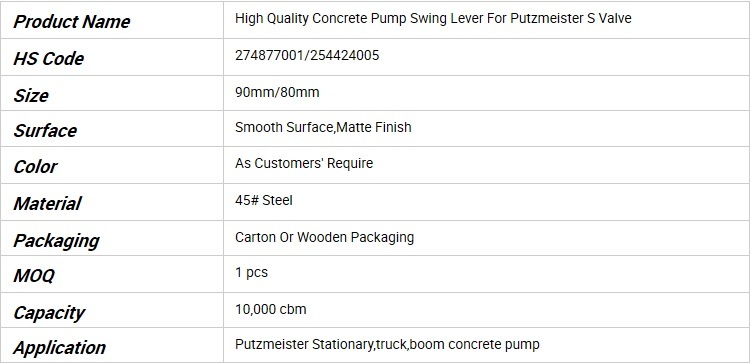 Likarolo tsa Konkreite tsa Pump Swing Shift Lever bakeng sa Putzmeiste/Schwing